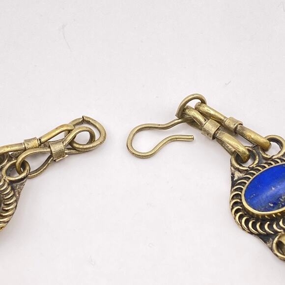 Vintage Afghan Artisan Lapis Lazuli Bracelet Alpaca Silver Chain Link - 7 1/2" - Picture 7 of 8